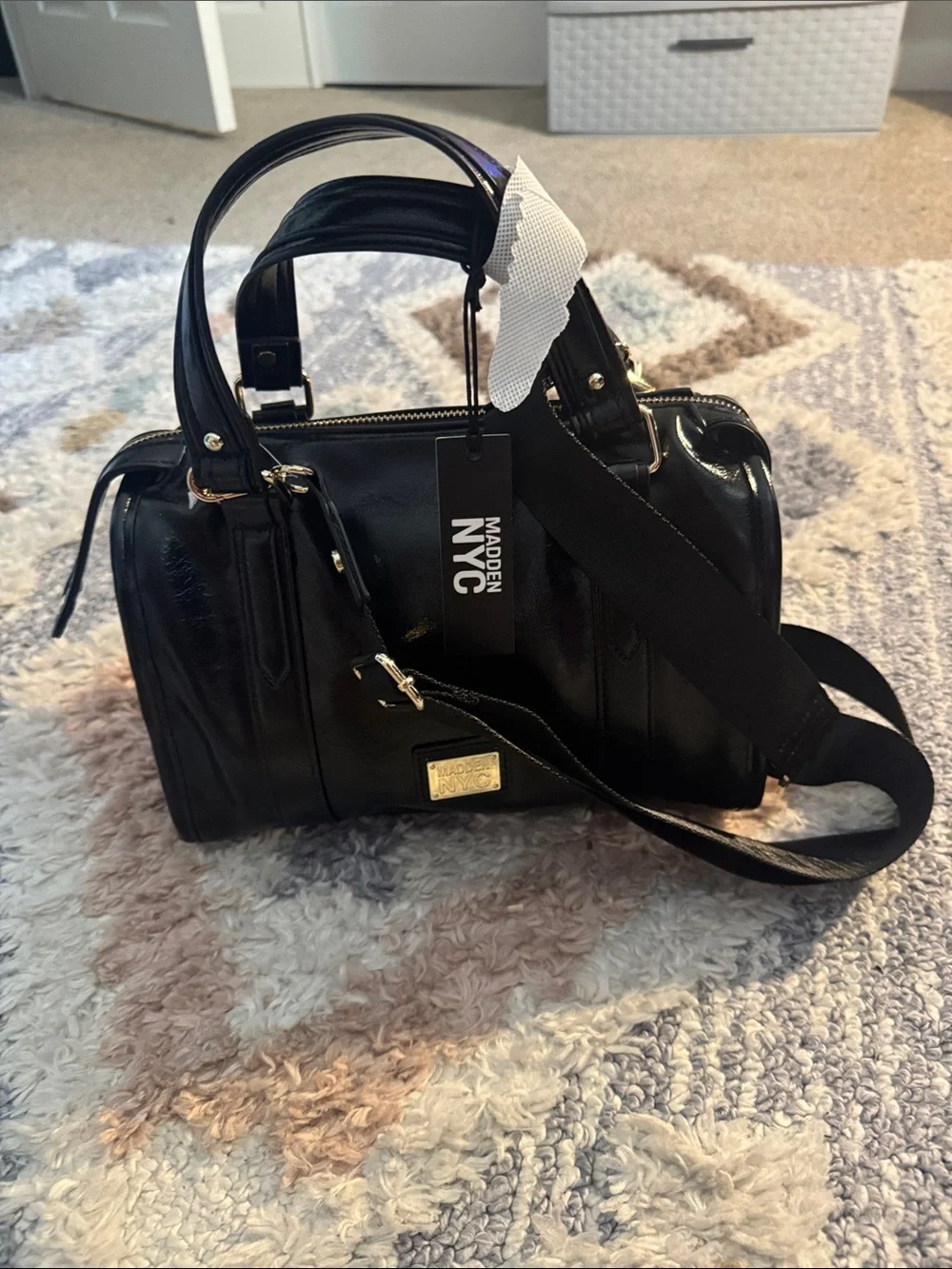 Madden NYC Black FAUX Leather Crossbody Satchel with Tassel Zippers